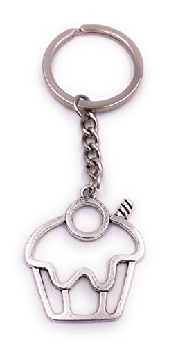 H-Customs Cupcake mit Waffel Kuchen Schlüsselanhänger Anhänger Silber aus Metall von H-Customs