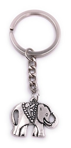 H-Customs Elefant mit Decke Schlüsselanhänger Anhänger Silber aus Metall von H-Customs