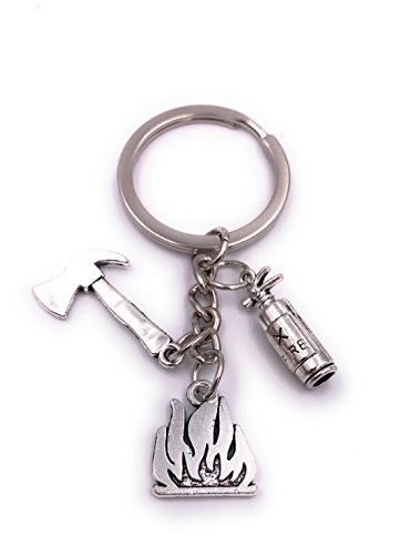 H-Customs Feuerlöscher Axt Feuer Feuerwehr Schlüsselanhänger Anhänger Silber aus Metall von H-Customs