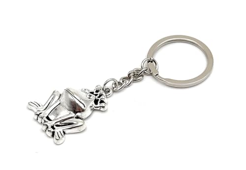 H-Customs Frosch König Krone sitzend Schlüsselanhänger Anhänger aus Metall Silber von H-Customs