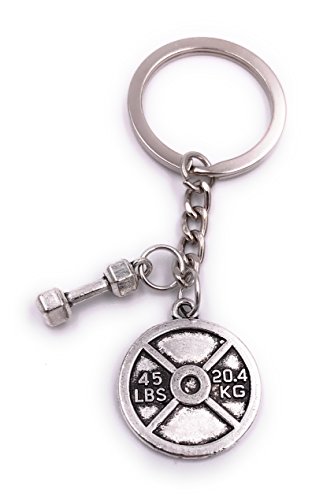 H-Customs Gewicht Hantel Bodybuilder Schlüsselanhänger Anhänger Silber aus Metall von H-Customs