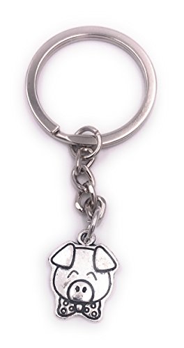 H-Customs Glücksschwein Schwein mit Fliege Schlüsselanhänger Anhänger Silber aus Metall von H-Customs