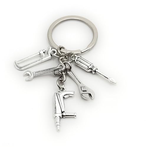 H-Customs Handwerker Säge Bohrer Dreher Schlüsselanhänger Anhänger aus Metall Silber von H-Customs