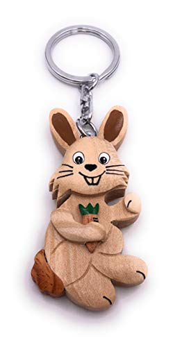 H-Customs Hase mit Möhre am Futtern Holz Edel Handmade Schlüsselanhänger Anhänger von H-Customs