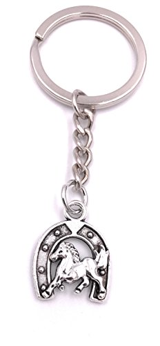 H-Customs Hufeisen mit Pferd Schlüsselanhänger Anhänger Silber aus Metall von H-Customs