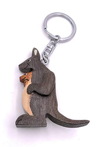 H-Customs Känguru Mutter mit Baby Holz Edel Handmade Schlüsselanhänger Anhänger von H-Customs