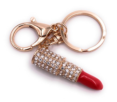 H-Customs Lippenstift mit Kristallen aus Metall Schlüsselanhänger Anhänger besonderer Taschenanhänger von H-Customs