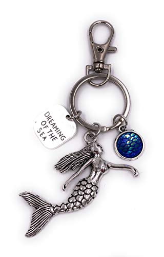 H-Customs Meerjungfrau mit Fischschuppe Schlüsselanhänger Anhänger aus Metall Silber von H-Customs