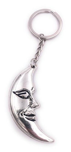 H-Customs Mond Halbmond mit Gesicht Schlüsselanhänger Anhänger Silber aus Metall von H-Customs