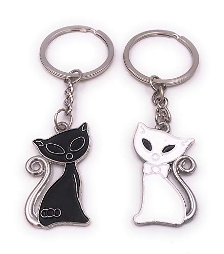 H-Customs Partneranhänger Katze Kätzchen schwarz weiß Silber Schlüsselanhänger Anhänger von H-Customs
