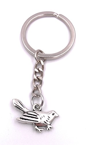H-Customs Piepmatz Vogel Spatz Schlüsselanhänger Anhänger Silber aus Metall von H-Customs