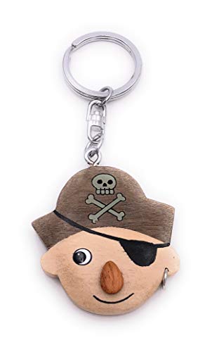 H-Customs Pirat Kopf Kind mit Ohrring Holz Edel Handmade Schlüsselanhänger Anhänger von H-Customs