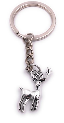 H-Customs Reh Hirsch mit Geweih Schlüsselanhänger Anhänger Silber aus Metall von H-Customs