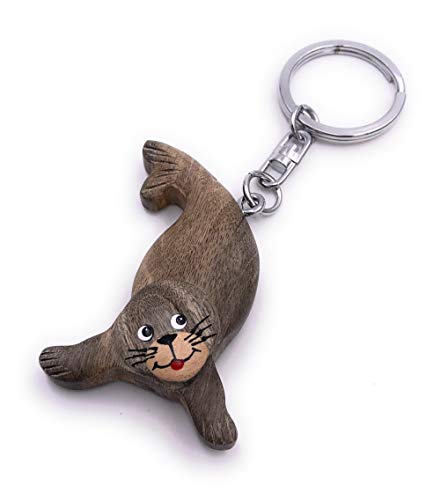 H-Customs Robbe Seehund Löwe Grau Holz Edel Handmade Schlüsselanhänger Anhänger von H-Customs