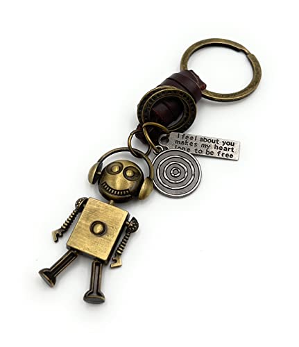 H-Customs Roboter Kopfhörer Grinsemännchen bronze Leder Schlüsselanhänger Anhänger bronze von H-Customs