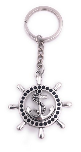 H-Customs Steuerrad mit Anker und Seil Schlüsselanhänger Anhänger Silber aus Metall von H-Customs