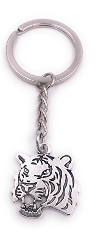 H-Customs Tiger Tigerkopf Schlüsselanhänger Anhänger Silber aus Metall von H-Customs
