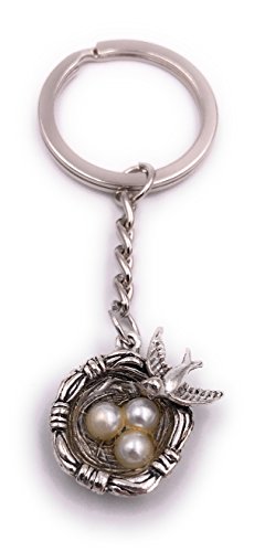 H-Customs Vogel Vogelnest mit Eiern Schlüsselanhänger Anhänger Silber aus Metall von H-Customs