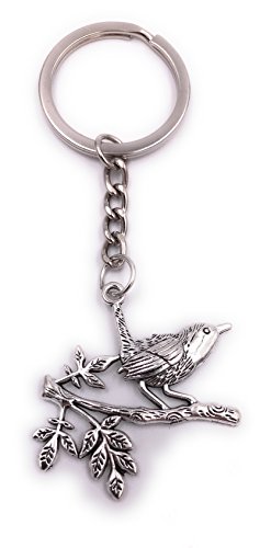 H-Customs Vogel auf dem Ast Schlüsselanhänger Anhänger Silber aus Metall von H-Customs
