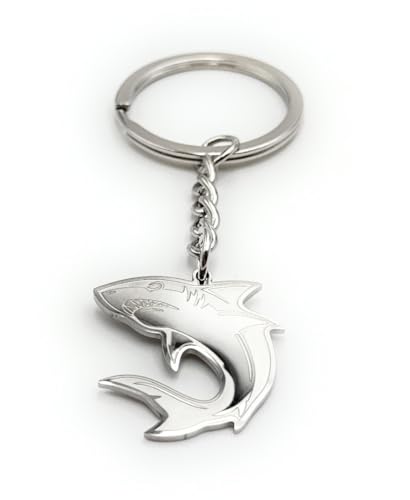 H-Customs Weißer Hai Fisch gefährlich Schlüsselanhänger Anhänger aus Metall Silber von H-Customs