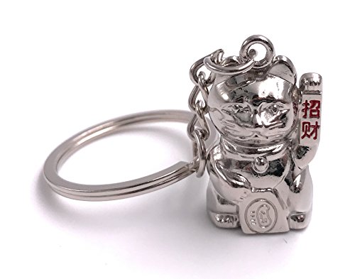 H-Customs Winkekatze Maneki-Neko besonderer Schlüsselanhänger Glückssymbol Wohlstand Katzenfigur Erhobene Pfote Traditionelle Figur Katzenskulptur Schutzsymbol von H-Customs