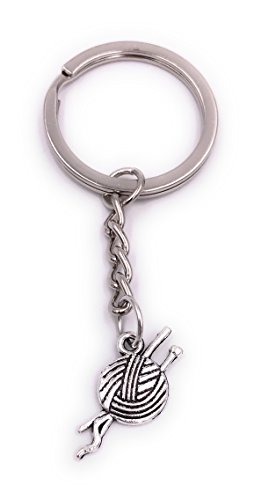 H-Customs Wolle Stricken Wollknäuel Schlüsselanhänger Anhänger Silber aus Metall von H-Customs