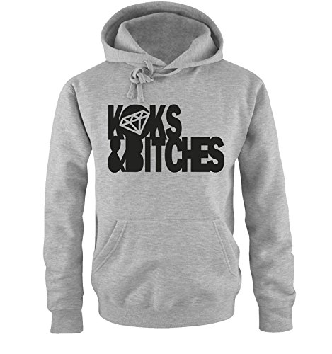 Comedy Shirts KOKS & Bitches - Einfarbig - Herren Hoodie - Grau/Schwarz Gr. M von Comedy Shirts