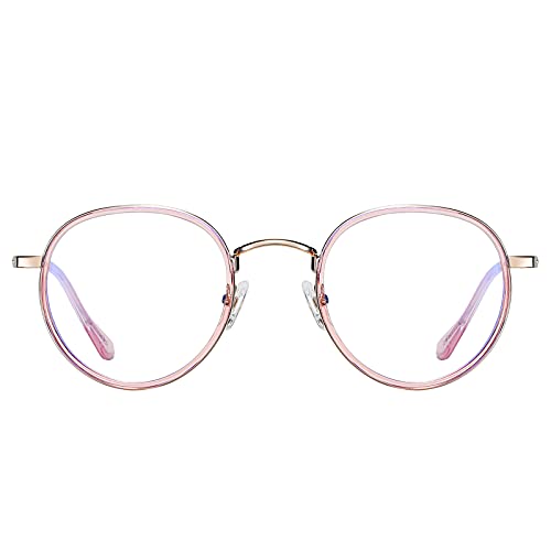 H HELMUT JUST Blaulichtfilter Brille Damen Metall Frame Retro Klassisches Rund Rahmen Klare Brille, Computerbrille Rosa von H HELMUT JUST