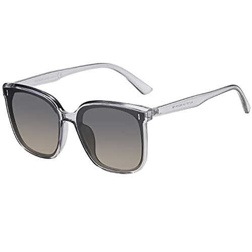 H HELMUT JUST Damen-Sonnenbrille, quadratisch, mit Rahmen, UV400 Schutz (Grau/Transparent/Grau) von H HELMUT JUST