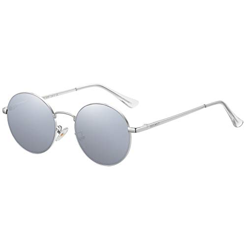 H HELMUT JUST Sonnenbrille für Herren Damen Rund Vintage Silber Verspiegelt Kategorie 3 Filigranes Gestell von H HELMUT JUST