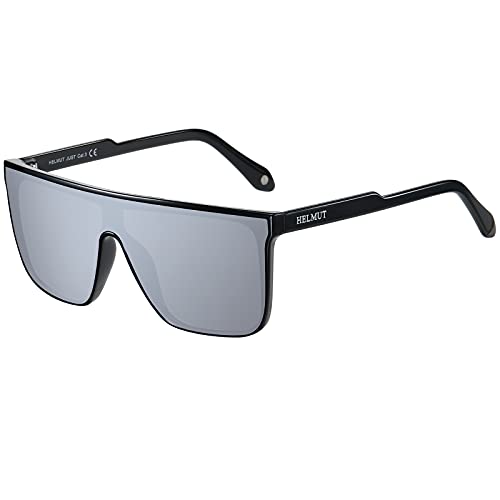 H HELMUT JUST Sonnenbrille Herren Damen Eckig Groß, Sonnenbrille Retro Grau Stylisch Leicht TR90 Rahmen Future Style Unisex von H HELMUT JUST