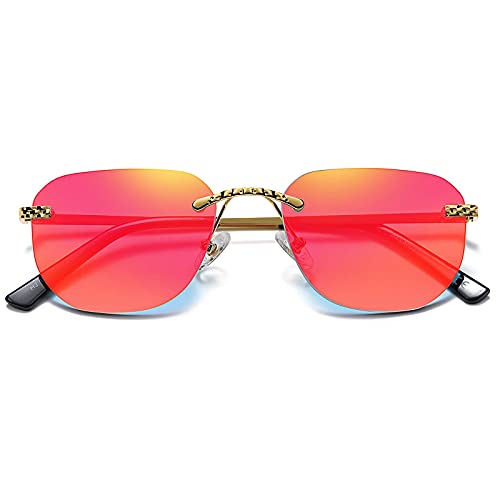 H HELMUT JUST Sonnenbrille für Damen Herren Klein Rot Verspiegelt Linse Oval Rahmen aus Metall UV400 von H HELMUT JUST