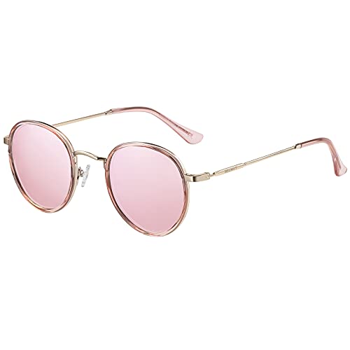 H HELMUT JUST Sonnenbrille für Damen Rund Retro Vinage Rosa Verspiegelte Polarisiertes Linse UV400 Vollrand Filigranes Gestell von H HELMUT JUST