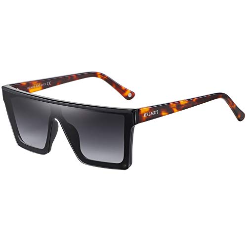 H HELMUT JUST Sonnenbrille Für Damen Herren Rechteckig Groß Schwarz Getönte Gläser Nylon Linse Leichter TR90 Rahmen Acetatbügel von H HELMUT JUST