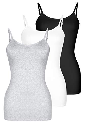 Damen Basic Stretch Lange Camisole Tank Tops für Frauen Verstellbare Spaghettiträger Tank Top Cami Layering Top Unterhemd, Schwarz/Weiß/Grau, XXX-Large Mehr von H HIAMIGOS