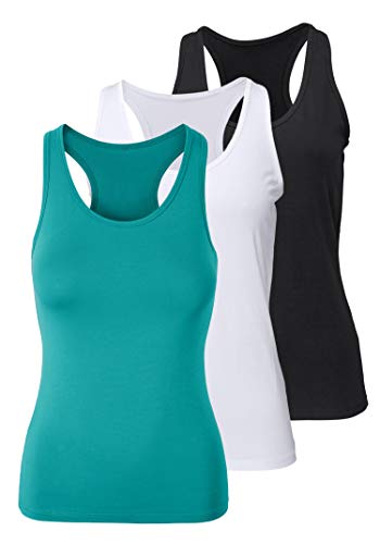 Damen Racerback Tank Tops für Frauen Yoga Tank Tops Activewear Laufen Gym Ärmellose Übungsshirts Basic Layer, schwarz/türkis/weiß, Klein von H HIAMIGOS