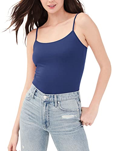 H HIAMIGOS Damen Camisole mit integriertem BH Regal BH Tank Top für Frauen Verstellbarer Spaghettiträger Yoga Workout Tank Top, 1 Packung Marineblau, Klein von H HIAMIGOS