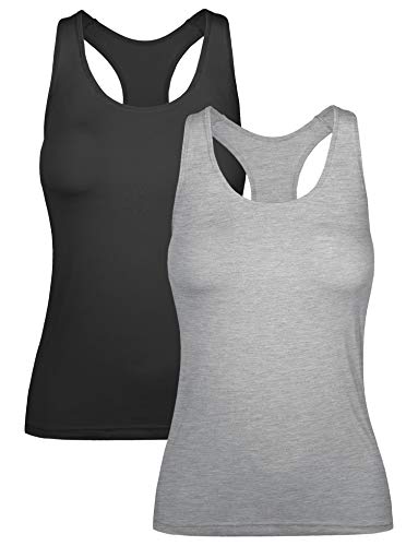 H HIAMIGOS Damen Racerback Tanktop mit integriertem BH, herausnehmbares Pad, Yoga, Workout, Activewear Running Gym Trainingsshirts - - Groß von H HIAMIGOS