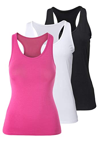 H HIAMIGOS Tank Top Damen Baumwoll Sport Racerback Tanktops Unterhemd 3er Pack Sommer sexy Basic Ärmellos Top schwarz weiß rot M von H HIAMIGOS