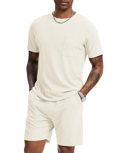 H Hellisal Kurzes Herren-Set, 2-teiliges Outfit, modisch, Sommer-Trainingsanzüge, Freizeit-Set, kurzärmelig und Shorts für Herren, Weiss/opulenter Garten, Large H Hellisal Kurzes Herren-Set, 2-teiliges Outfit, modisch, Sommer-Trainingsanzüge, Freizeit-Set, kurzärmelig und Shorts für Herren, Weiss/opulenter Garten, Large von H Hellisal