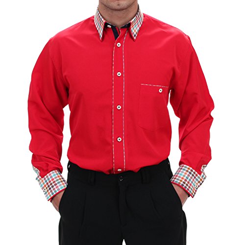 H K Mandel Stylisches rotes Retro-Hemd im 50er Rockabilly-Stil mit bunten Kontrasten. Regular Fit, ideal für Boogie-Tänzer und Vintage-Liebhaber. Größe M von H K Mandel