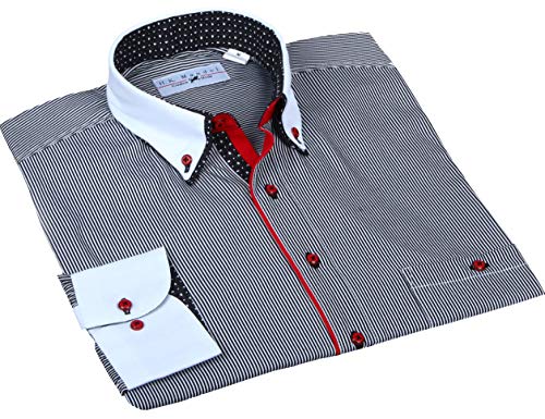 H K Mandel Elegantes schwarz-weiß gestreiftes Designer-Hemd im Rockabilly-Stil, Nicht tailliert, mit bunten Kontrastdetails und Button-Down-Kragen. Größe M von H K Mandel