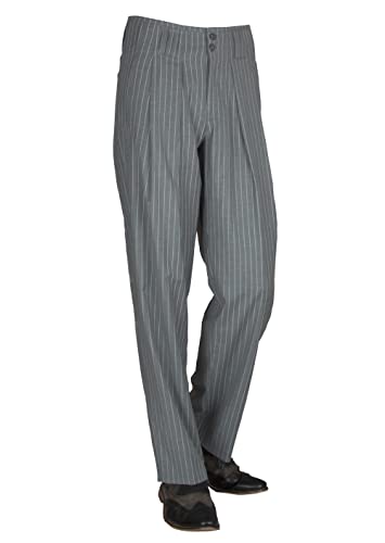 Grau - Weiß gestreifte Bundfaltenhose für Herren im Retro - Vintage Stil - Entdecken Sie das einzigartige Modell Boogie bei HK Mandel Größe 46 von H K Mandel