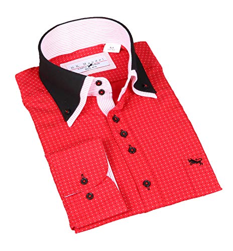 H K Mandel Exklusives Herren Slim Fit Langarmhemd in Rot - Besonderes Design mit Doppelkragen und bügelleichter Qualität Größe XL von H K Mandel