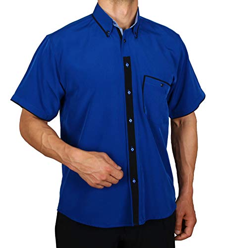 H K Mandel Designer Hemd Kurzarm in Royalblau aus Mikrofaser Bügelfrei Normal Nicht Tailliert Größe M von H K Mandel