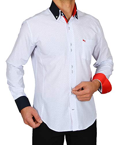 H K Mandel Stilvolle Eleganz - Entdecke das Perfekte Doppelkragen Hemd Slim Fit Weiß mit Raffiniertem Muster für Deinen Look Größe 3XL von H K Mandel