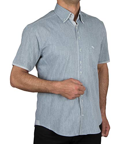 H K Mandel Slim fit Hemd Mittelgrün meliert Kurzarm Button Down Kragen Größe L von H K Mandel