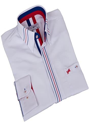 H.K.Mandel Designer Langarmhemd in Weiß besticht mit bunten Kontrastdetails, Button-Down-Kragen und normaler Passform – stilvoll, modern und ausgefallen. Größe L von H K Mandel