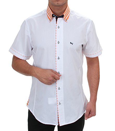 Herren Oberhemd Slim Fit in Weiß, HK Mandel Slim Fit Kurzarm Festliches Hemd Größe XXL von H K Mandel