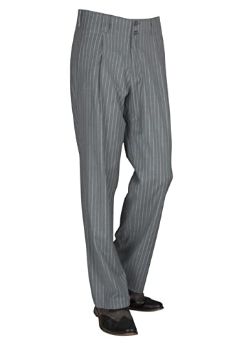 Klassische grau-weiß gestreifte Herren Bundfaltenhose im 50er-Vintage-Stil. Perfekt für Tango, Swing - Rockabilly. Hochbund - Loose Fit für optimalen Komfort. Größe 64 von H K Mandel